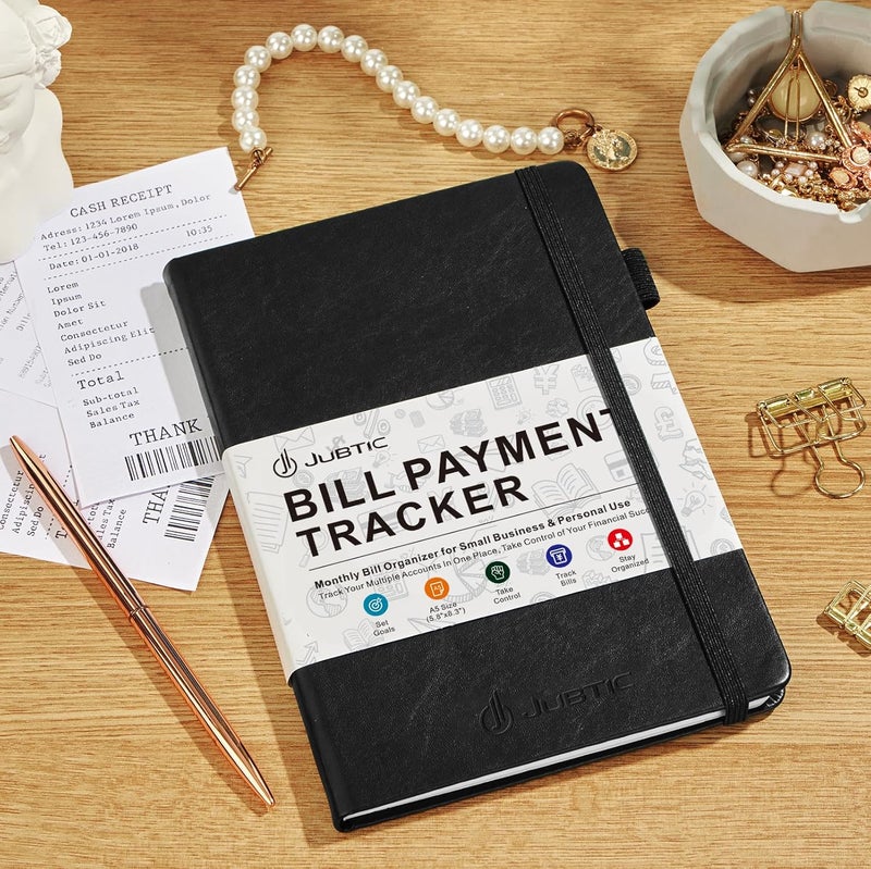 JUBTIC Bill Tracker Notebook, Bill Payment Tracker Monthly Organizer&Bill Book for Budgeting Financial,Monthly Bill Planner Expense &Payments Checklist Organizer-8.3"x5.8",Black - Image 2
